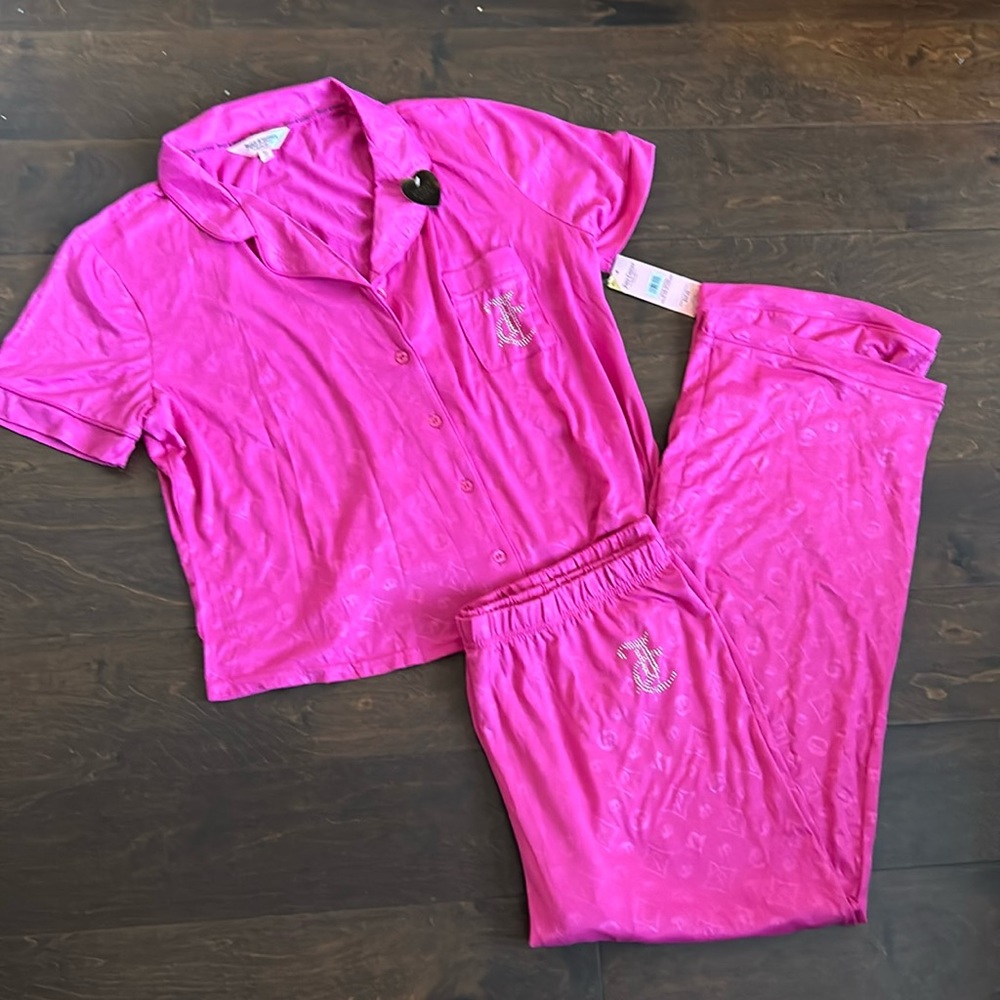 Juicy Couture Pj Set Women’s Elite Pink Rhinestones Logo Front & Back New